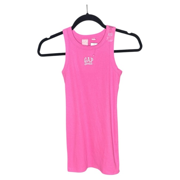 NWT Gap × Barbie™ Kids Arch Logo Rib Pink Tank Dress size 6/7 Small - Picture 1 of 5